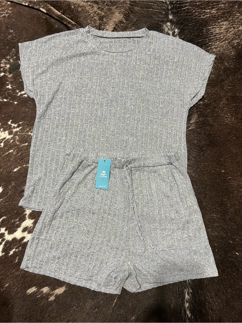 Cupshe Blue Ribbed Knit Lounge Two-Piece Set